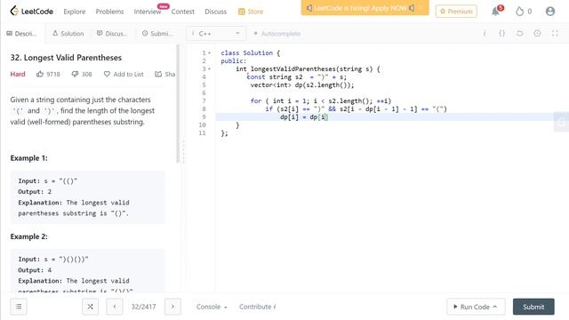 32. Longest Valid Parentheses | C++ | Leetcode Solution 32 #leetcodesolution