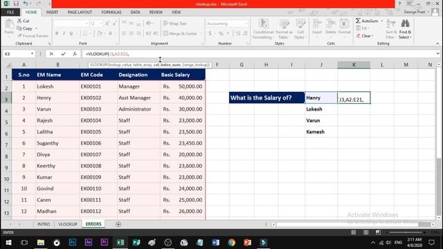 VLOOKUP in Excel in Tamil