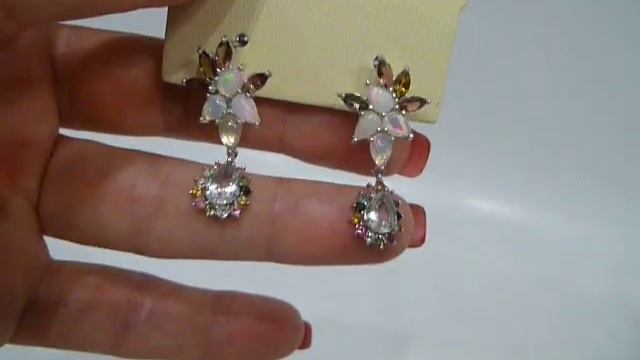 Серьги с зеленым аметистом, эфиопским опалом, турмалином Серебро 925 смотреть онлайн