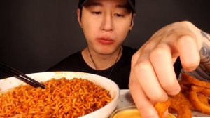 ASMR NUCLEAR FIRE NOODLES & CHEESY ONION RINGS MUKBANG (No Talking) EATING SOUNDS | Zach Choi ASMR