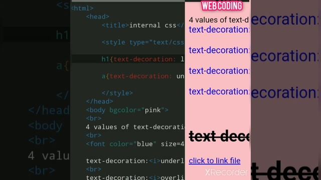 Learn internal CSS quickly in html | text-decoration CSS property examples
