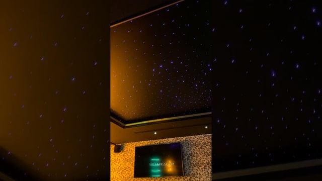 Black satin stretch ceiling with stars