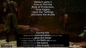 Baldurs gate 3 how to find the Ring of Protection, save Kagha, save the tieflings, and save druids.