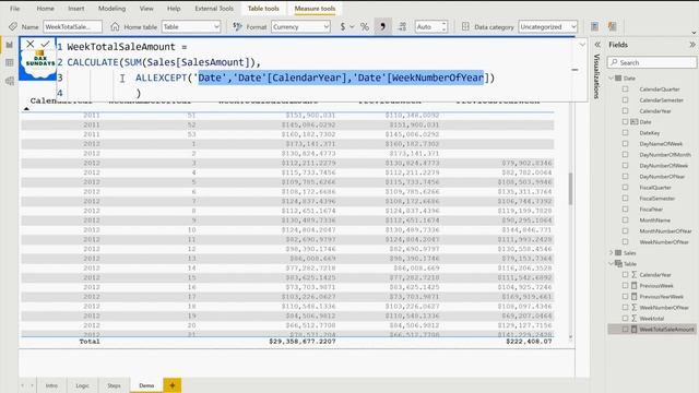 How to calculate Previous Year Same Week Sales Amount?| DAX Sundays |BI Consulting Pro |DAX tutoria