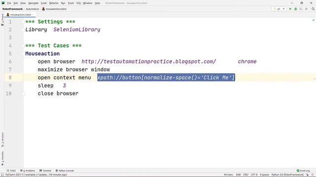 Performing Mouse Actions using RobotFramework || Selenium Library.