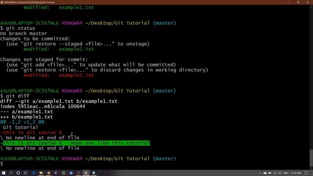 "git diff" command to differentiate between working area and staging area | Git Tutorial 6.0
