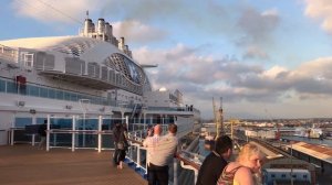 Majestic Princess sounding the Love Boat horn on her departure from Livorno, Italy