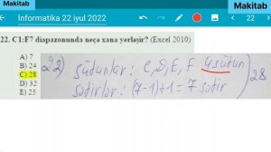 MİQ İnformatika Qəbul 22 iyul 2022 İzahı (1-40)