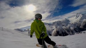 Домбай, катание на сноуборде. Снято на Go Pro 3+