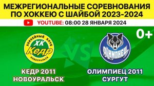 Межрегиональные соревнования по хоккею Кедр-2011 Новоуральск-Олимпиец-2011 Сургут 2 игра. 28.01.2024