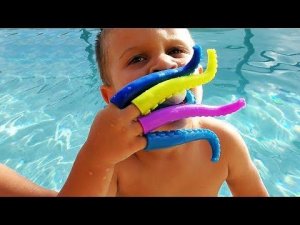 Little Babies Playing in Pool with Octopus Toy Family fun Games for kids & baby songs nursery rhymes