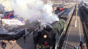 Ретропоезд (паровоз П36-0120). Прибытие на станцию "Калуга-1", 12.12.2020.