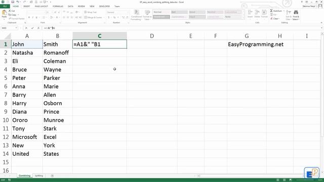 Easy Excel - Combining Cells - Concatenation (10)