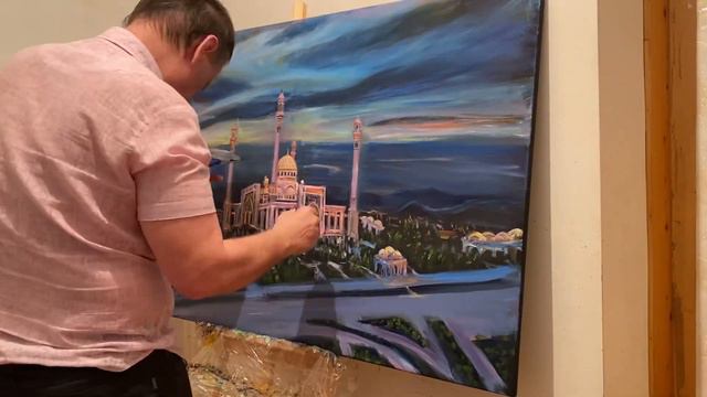 Пишем маслом на холсте 80 на 120 см. Шалинскую мечеть « Гордость мусульман». 3-этап (завершение).