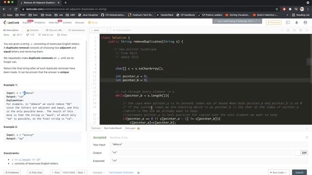 LeetCode1047. Remove All Adjacent Duplicates In String Two Pointer Solution Explained - Java - Day смотреть онлайн