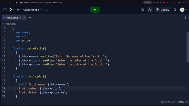PHP Tutorial: Create a Fruit Class with Name, Color, and Price | Object-Oriented Programming