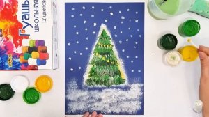 Рисуем елку | Новый год 2022 | Рисуем с детьми красками просто | Новогодняя красавица