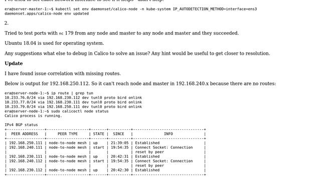Kubernetes Calico networking: calicoctl reports "reset by peer" and "bird: BGP: Unexpected... смотреть онлайн