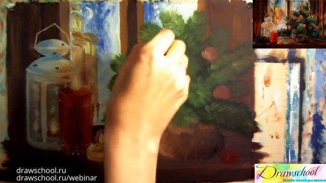 Видео-урок о том, как нарисовать елочку и свечи красками, рисунок на новый год. смотреть онлайн