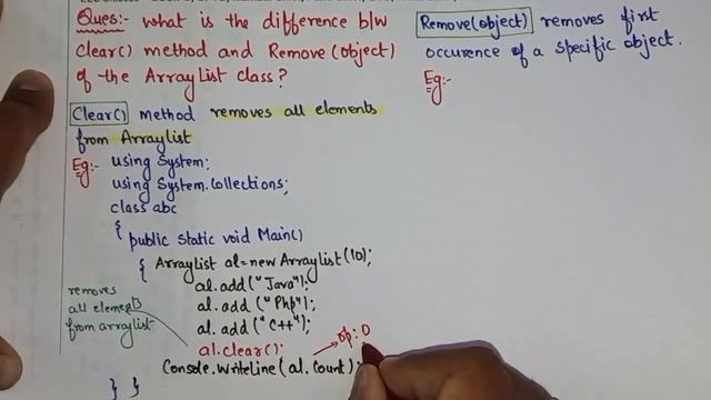 Difference between clear() and Remove(Object) of ArrayList Class - .NET Technology Lectures