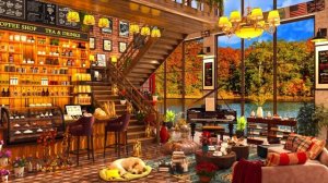 Sweet November Fall Morning in 4k Coffee Shop Ambience☕Smooth Piano Jazz Instrumental Music to Stud