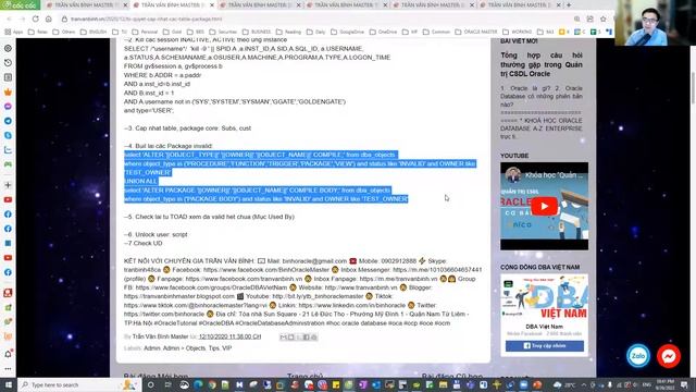 Bí quyết cập nhật bảng, package core trong Oracle Databse | Trần Văn Bình Oracle DBA Master смотреть онлайн