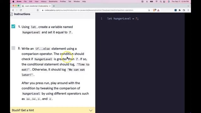 JavaScript Comparison Operators Explained, Learning to Code with Codecademy, JS Programming Lessons