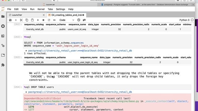 Mastering SQL - Postgresql - Creating Tables and Indexes - Dropping Tables