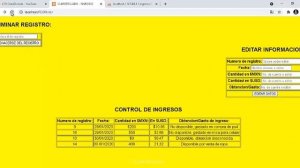 Pagina web hecha con html, bd mysql, php, css agrega, retira , edita, proyecto registro de ingresos