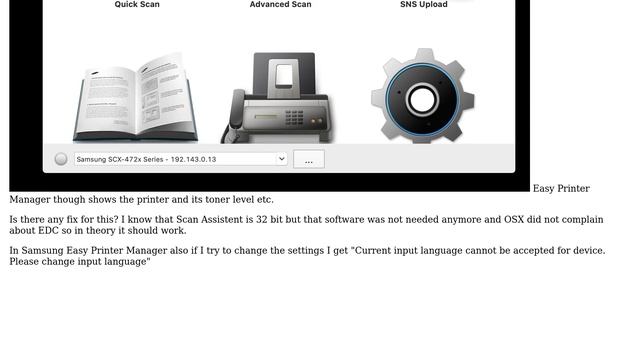 Apple: Samsung Easy document Scanner won't communicate with scanner on OS X Catalina 10.15