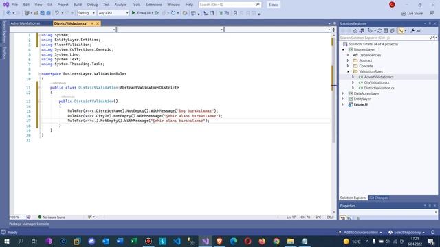 .Net Core 5.0 ile Emlak Sitesi - Entityler için Fluent Validation Yazılması -2