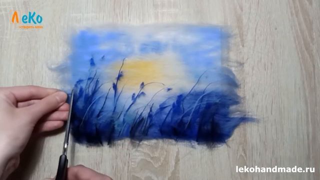 Шерстяная акварель/ Картина из шерсти/ Ночной пейзаж/ Мастер-класс