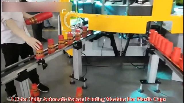 Автоматическая трафаретная машина для печати по пластиковым стаканам 3 краски