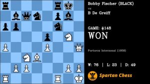 ALL BOBBY FISCHER GAMES | #148 | 1958 | De Greiff - Fischer