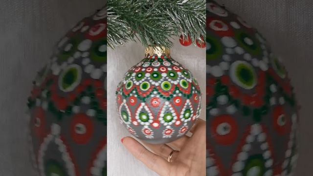 Арт. С45  Шар с ручной росписью 80 мм «Рождественский узор» круговая роспись