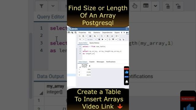 Find The Length Size Of Array PostgreSQL pgAdmin SQL Query #postgresql