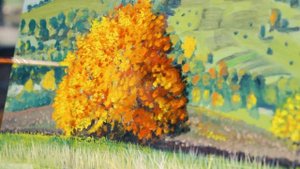 Рисование травы и листвы деревьев маслом. Пейзаж