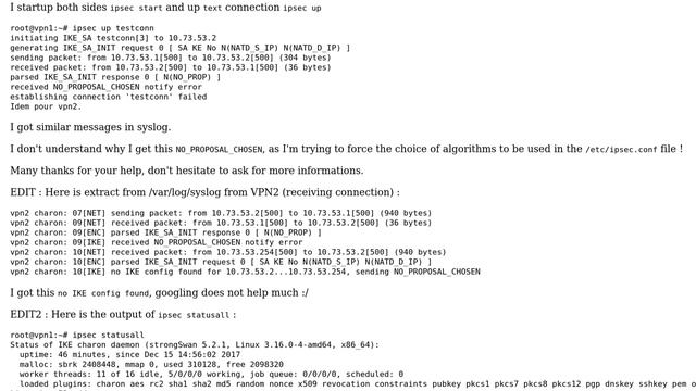 DevOps & SysAdmins: ipsec strongswan debian LXC : received NO_PROPOSAL_CHOSEN notify error смотреть онлайн