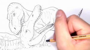 How to Draw T-Rex vs Spinosaur Battle - Drawing and coloring Jurassic World Dinosaurs For Kids