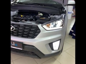 Hyundai Creta - вместо штатного галогена установили bi-led модули Aozoom A3 Max, лампы  led в ПТФ