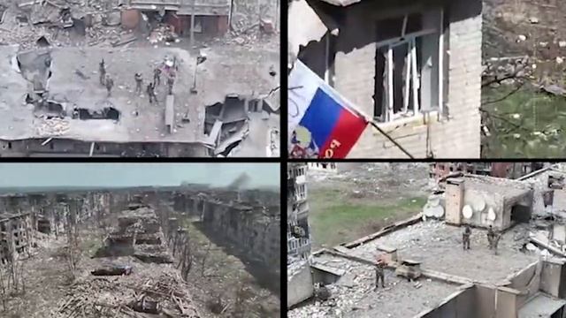 ЧВК «Вагнер» водружают флаги России в Бахмуте (Артемовске). 20.05.2023. смотреть онлайн
