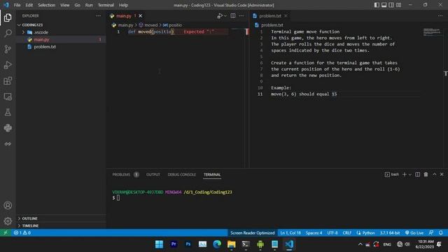 Terminal game move function - Python #coding #python