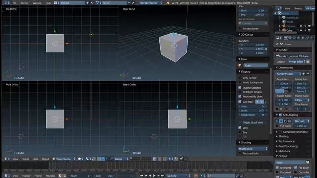 Полноэкранный режим и 'Quad View' в Blender