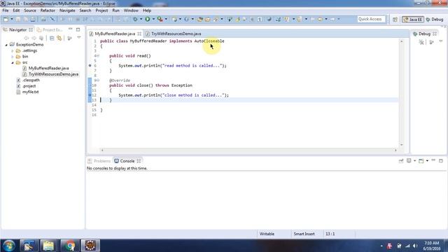 Try with resources-custom AutoClosable implementation | Java Exception handling смотреть онлайн