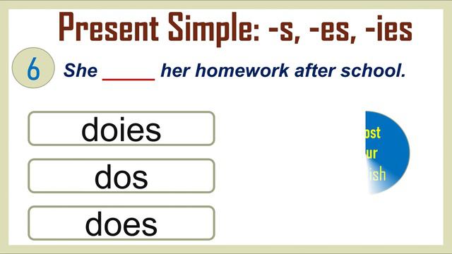 Present Simple: -s, -es, -ies Quiz смотреть онлайн