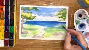 Как нарисовать лето карандашом и акварелью начинающим | Рисунок для детей