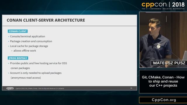 CppCon 2018: Mateusz Pusz “Git, CMake, Conan - How to ship and reuse our C++ projects”