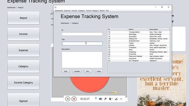 uni assignment using java swing on Expense Tracking system with source code