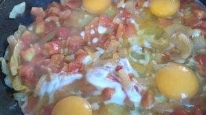 Как пожарить яйца с луком и помидорами. Яичница
