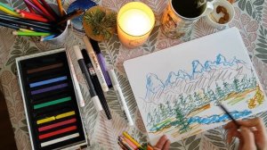 Рисую пейзаж в своем стиле | Цветные карандаши и Пастель